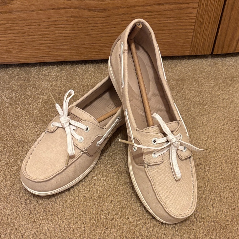 Women's Sperry Shoresider Chambray Nude Boat Shoes Size 10